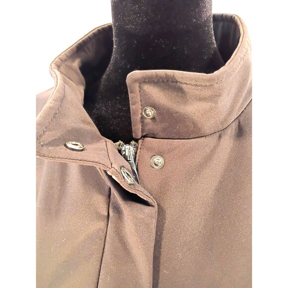 Black Car Coat Mid Length Size L Zip Snap Stand Up Mandarin Collar Lined Pockets - Picture 3 of 16
